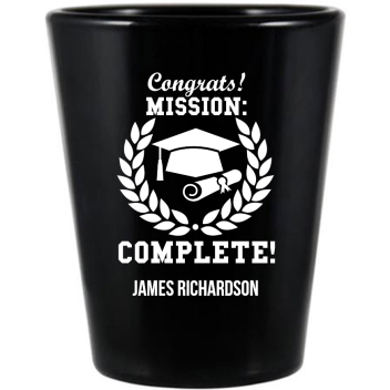 Custom Congrats Mission Complete Graduation Black Shot Glasses