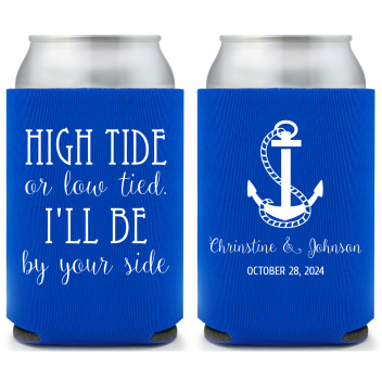 Custom High Or Low Tide By Your Side Beach Wedding Full Color Can Coolers