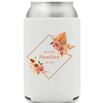 Custom Last Name Bohemian Floral Wedding Full Color Can Coolers
