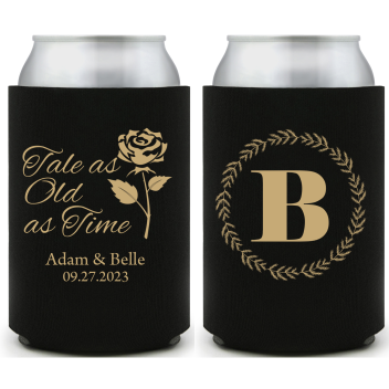Custom Monogram Tale As Old As Time Fairytale Wedding Full Color Can Coolers