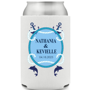 Customized Nautical Beach Wedding Full Color Can Coolers