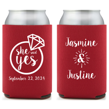 Personalized She Said Yes Engagement Full Color Can Coolers