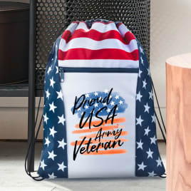 Custom American Flag Drawstring Tote Bags