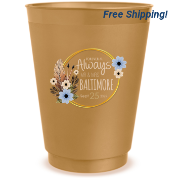 Custom Forever & Always Floral Arch Bohemian Wedding Frosted Stadium Cups