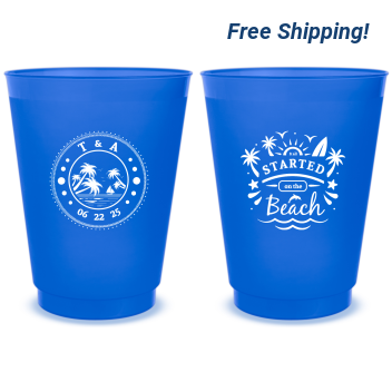 Custom Tropical It All Started On The Beach Wedding Frosted Stadium Cups