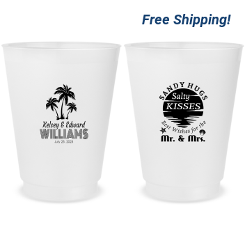 Customized Sandy Hugs And Salty Kisses Beach Wedding Frosted Stadium Cups