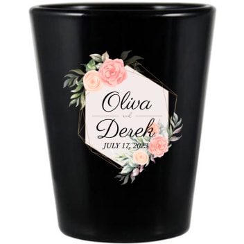 Custom Elegant Floral Personalized Wedding Black Shot Glasses