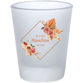 Custom Last Name Bohemian Floral Wedding Frosted Shot Glasses