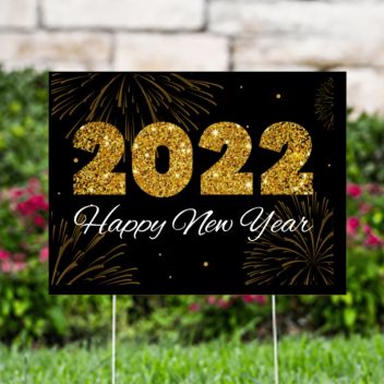 Happy New Year 2022 Gold Yard Signs