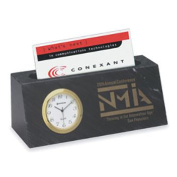 Black Marble Card Holder And Clock