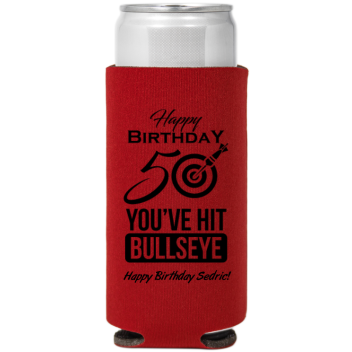 Bullseye 50th Birthday Full Color Slim Can Coolers