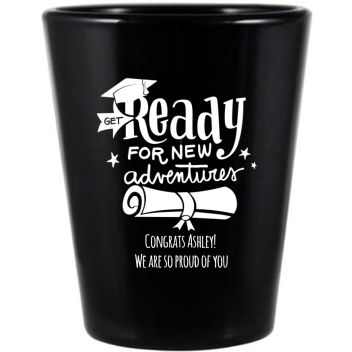 Custom Ready For New Adventures Graduation Personalized Black Shot Glasses -1.75oz