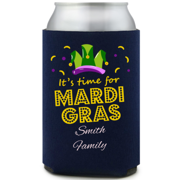 It’s Time For Mardi Gras Party Full Color Can Coolers