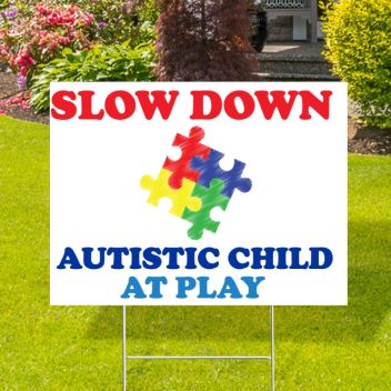 Slow Down Autistic Child At Play Stock Yard Signs