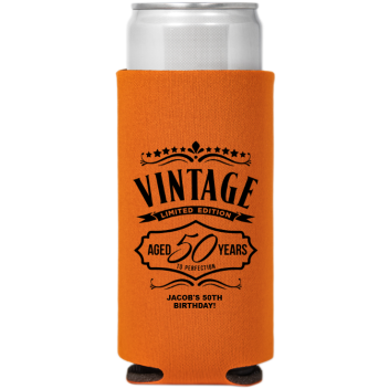 Vintage 50 Years Birthday Full Color Slim Can Coolers
