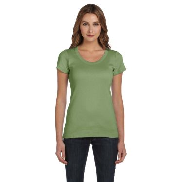 Bella Ladies Stretch Rib Short-Sleeve Scoop Neck T-Shirt