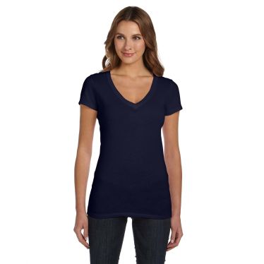Bella Ladies Tissue Jersey Short-Sleeve Deep V-Neck T-Shirt