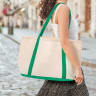 Blank Two Tone Cotton Canvas Tote Bags_Natural - Green - Bag
