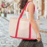 Blank Two Tone Cotton Canvas Tote Bags_Natural - Red - Grocery
