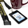 Black Lanyard with Yellow Imprint Color and Black PU Card Holder - Office