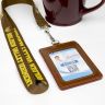 Brown Lanyard with Yellow Imprint Color and Brown PU Card Holder - Lanyards