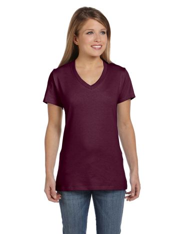 Hanes Ladies 4.5 Oz., 100% Ringspun Cotton Nano-T® V-Neck T-