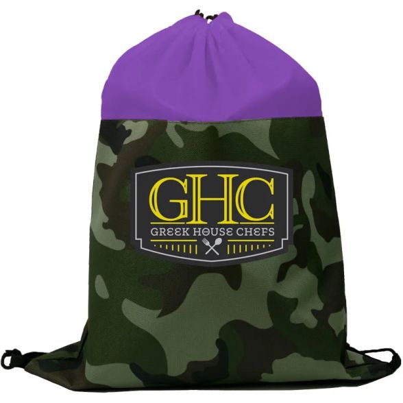 Blank Colored Camo Drawstring Tote Bags