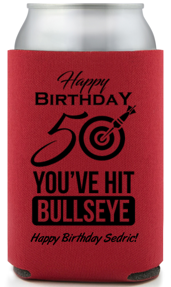 Bullseye 50th Birthday Full Color Can Coolers