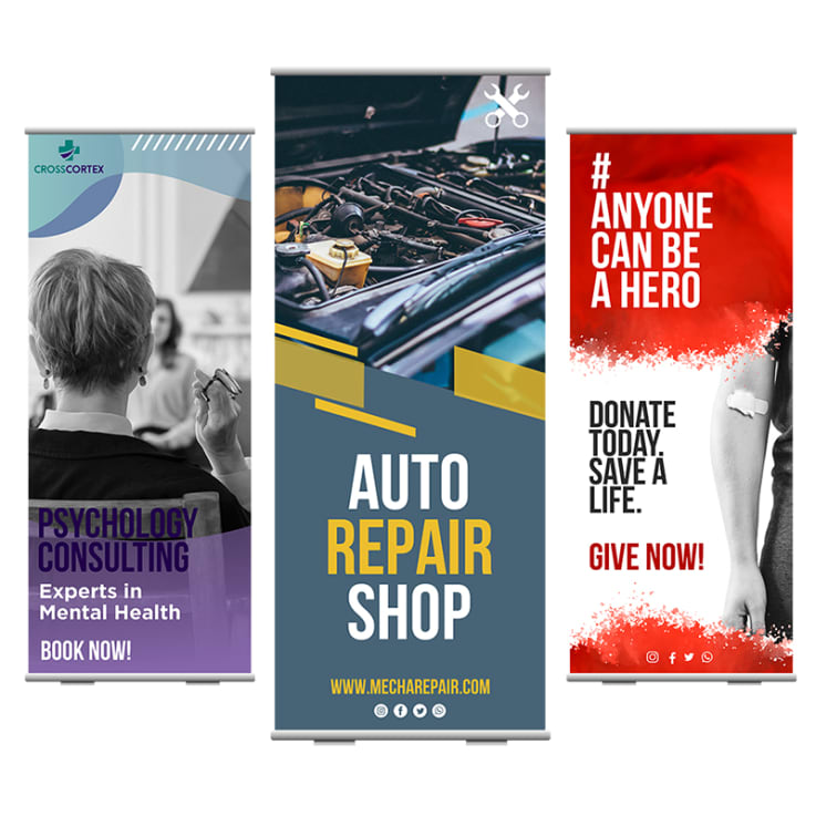 33 X 80 Inch Full Color Roll Up Retractable Banner Stands - Banner