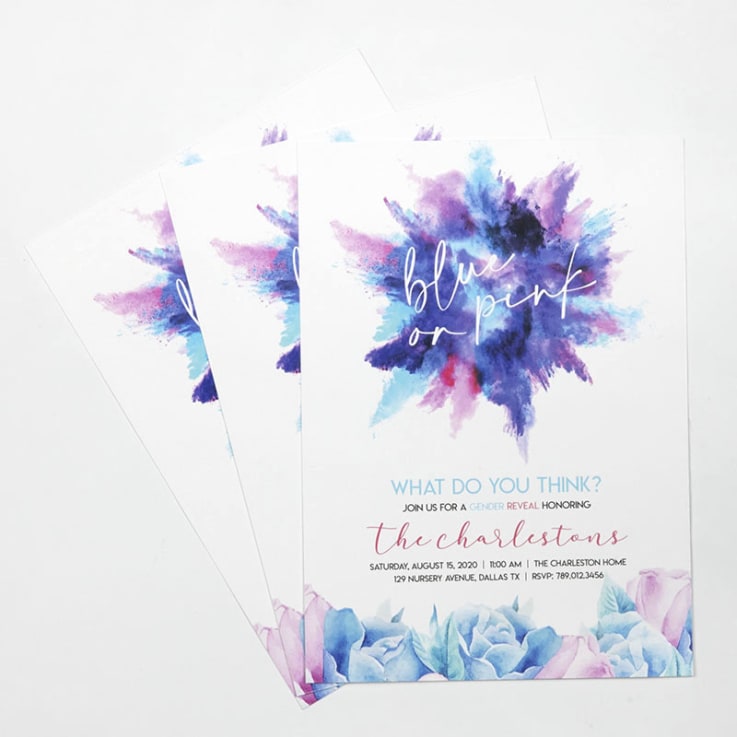Custom Full Color 5 x 7 Inch Invitation Cards - Blue or Pink - Imprint Invitation Card