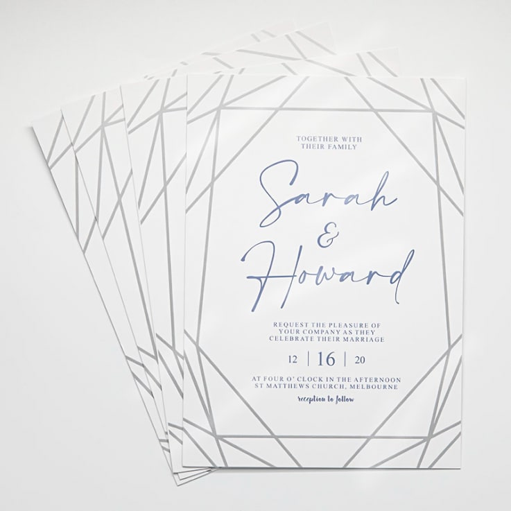 Custom Full Color 5 x 7 Inch Invitation Cards - Blue Metallic Imprint - Imprint Invitation Card