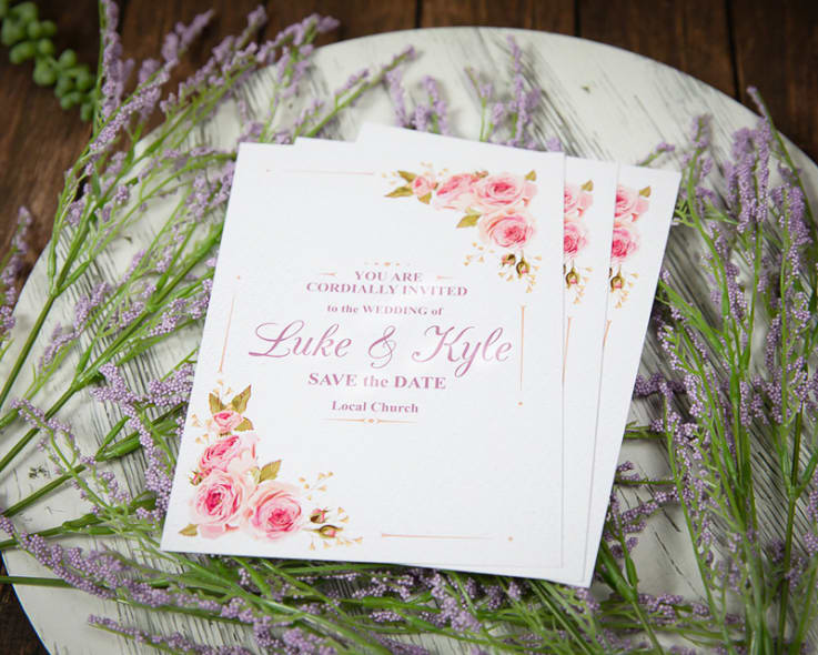 1_Custom Full Color 5 x 7 Inch Invitation Cards (Metallic Pink Imprint) - Imprint Invitation Card