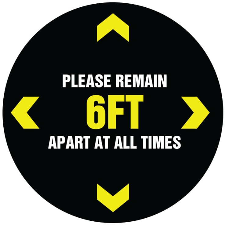 6ft At All Times Round Social Distancing Stickers - Stay Apart