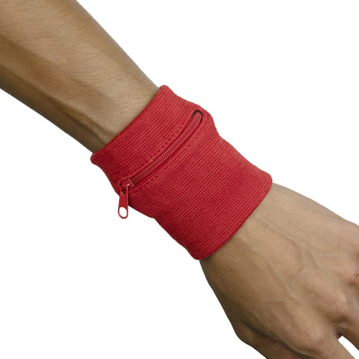 05. Zipper Sports Wristband Wallet Pouch Red - Sweatband