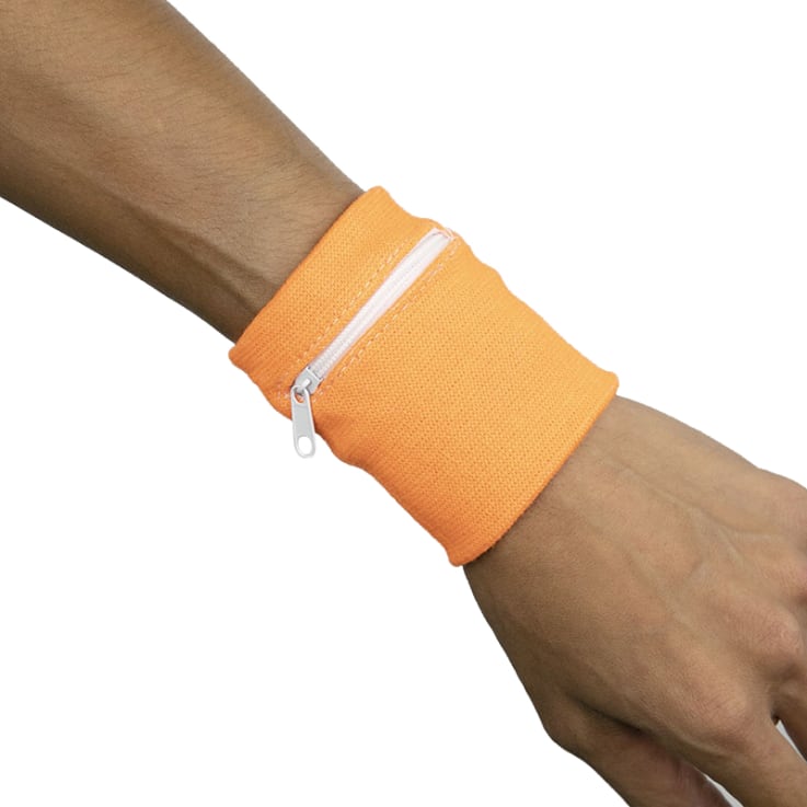 15. Zipper Sports Wristband Wallet Pouch Orange - Sweatband