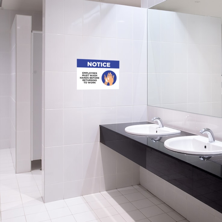 Employees Must Wash Hands Stickers - 6 Ft Social Distancing