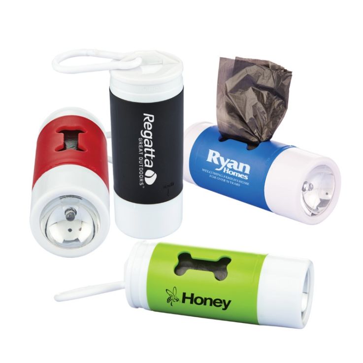Custom Pet Baggie Dispensers With Flashlight And Carabiner Clip - 