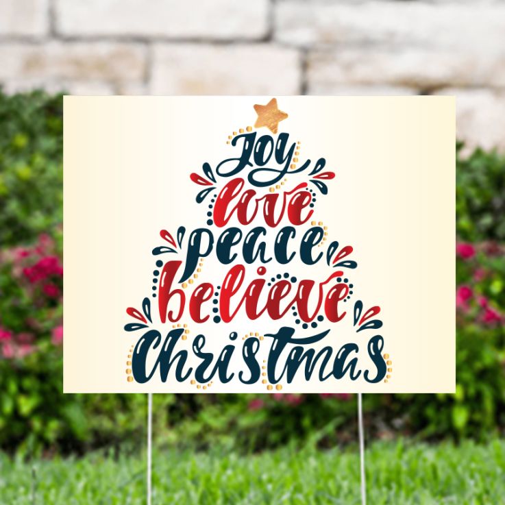 Joy Love Peace Believe Christmas Yard Signs - Santa