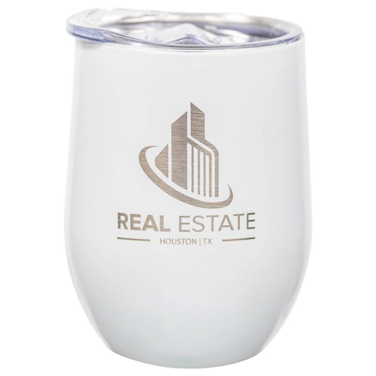 12 Oz. Laser Engraved Stainless Steel Wine Tumblers White - Wine Tumblers