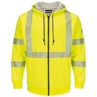 Bulwark Men's Tall Hi-Visibility Zip-Front Hooded Fleece Sweatshirt With Waffle Lining - SMZ4HVT