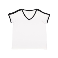 LAT Women's Curvy Retro Ringer Premium Jersey V-Neck Tee - 3832