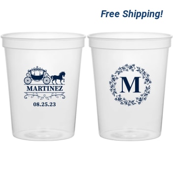 Personalized Monogram Carriage Fairytale Wedding Stadium Cups