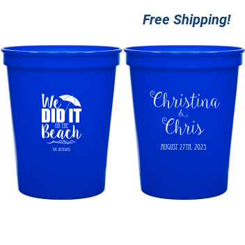 Personalized We Did It On The Beach Wedding Stadium Cups