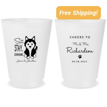 Custom Husky Sit Stay Drink Pet Wedding Frosted Stadium Cups