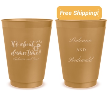 Custom It&rsquo;s About Damn Time Engagement Frosted Stadium Cups