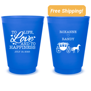 Custom Life Love And Happiness Carriage Fairytale Wedding Frosted Stadium Cups