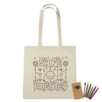100% Cotton Coloring Tote Bag With Crayons