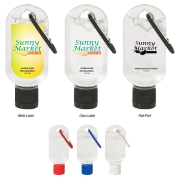 1 Oz Full Color Label Hand Sanitizers With Carabiner - Trans