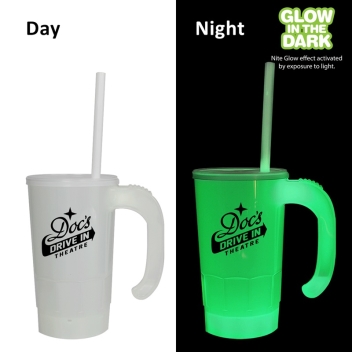 20 Oz. Glow In The Dark Stackable Beer Stein/straw/lid Set