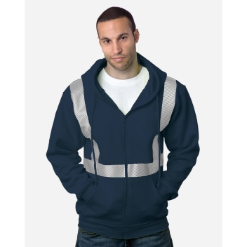 Bayside Usa-made Hi-visibility Full-zip Hooded Sweatshirt - Segmented Tape - 3737